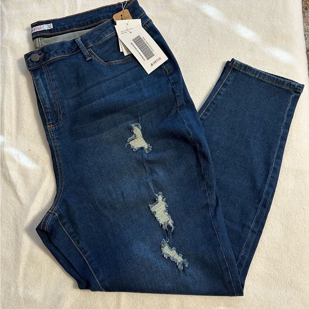 Just Fab 20w Woman’s Jeans Blue Stretch Distressed